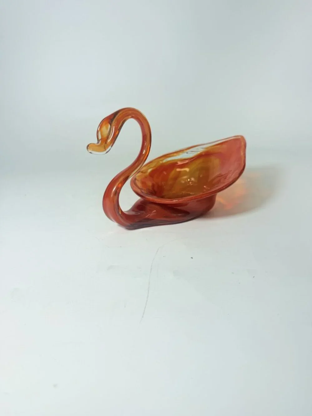 Vase Bowl Swan Vintage Sooner Glass Opalescent Orange Hand-Blown MCM Art Home De